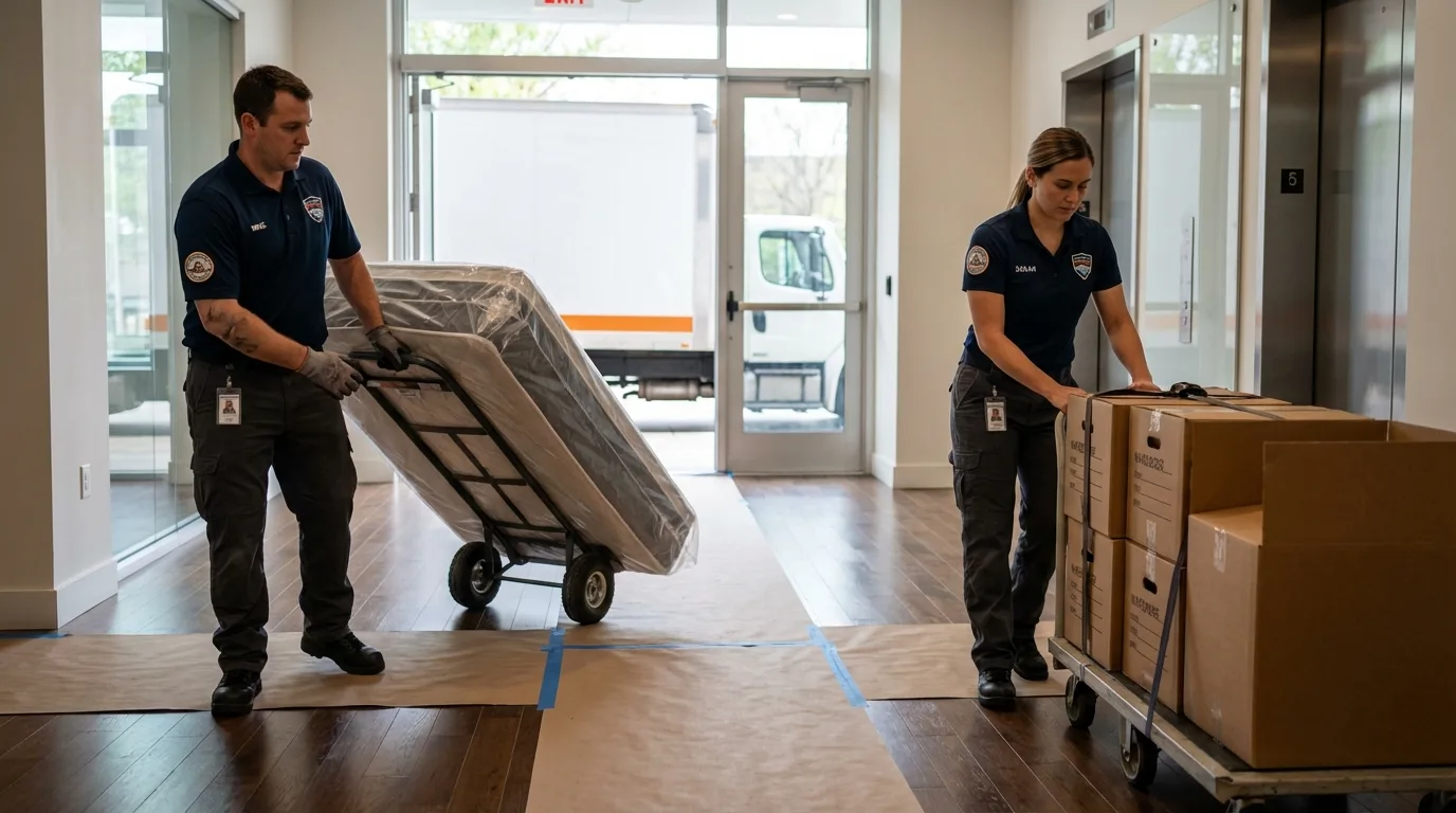 Professional apartment movers loading elevator in Collegeville, PA