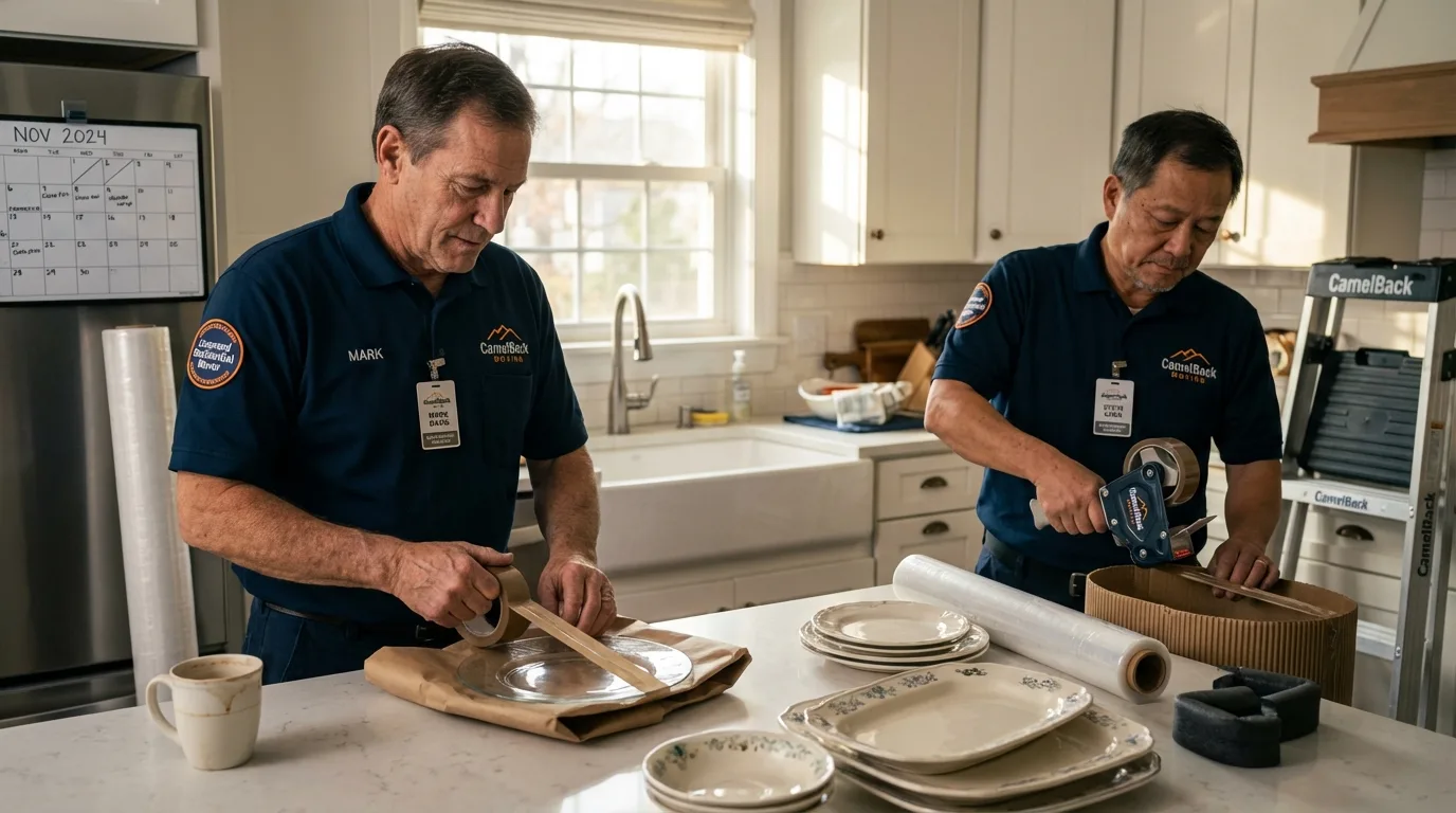 Professional crew packing kitchen dishware in Collegeville, PA